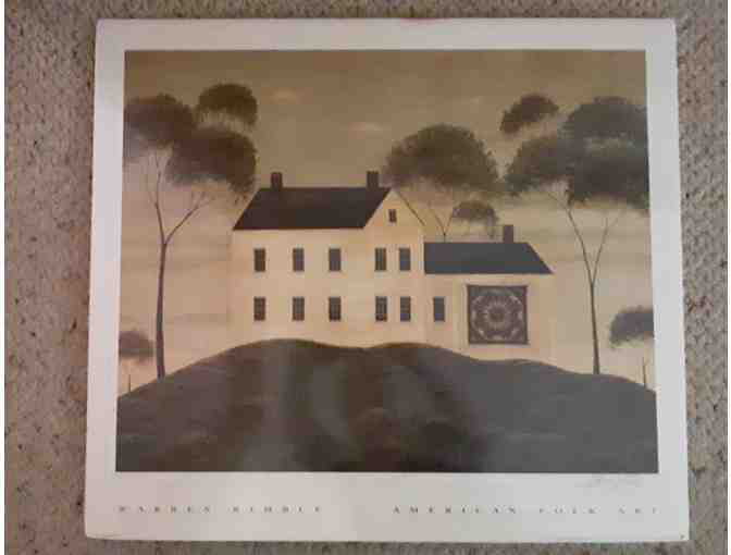 Signed Warren Kimble Folk Art House Quilt Print 22' x 20'