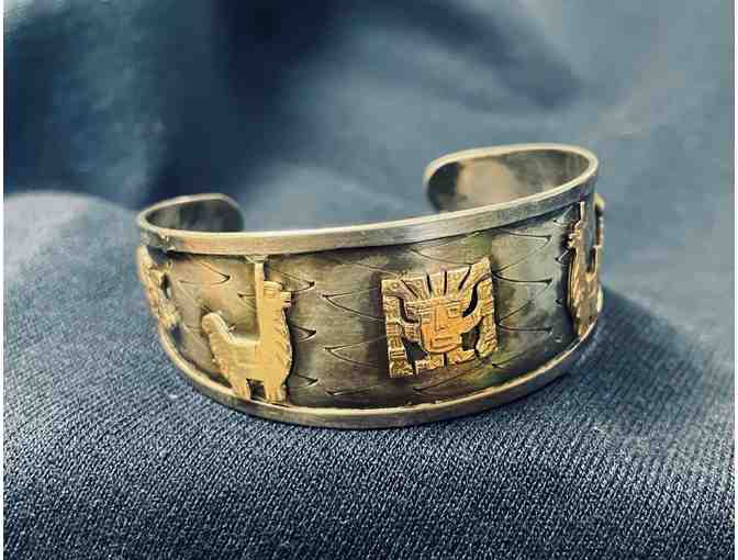 Handmade Peruvian Sterling Silver Cuff Bracelet With Symbols