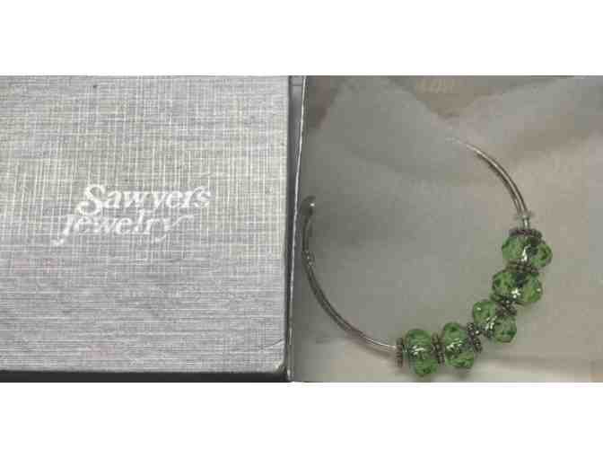 Green Bead Open Bangle/Cuff Bracelet