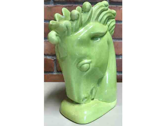Green Glazed Ceramic Horse Stallion Head Vase 9'x5 1/2'