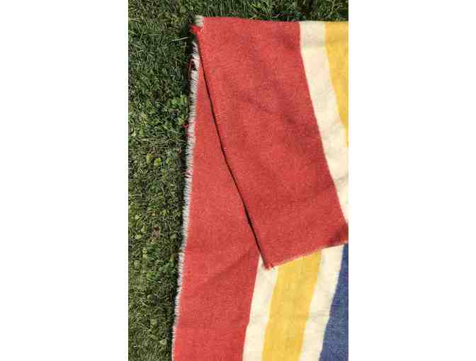 Frontier Wool Blanket, Blue, Yellow & Red Stripies
