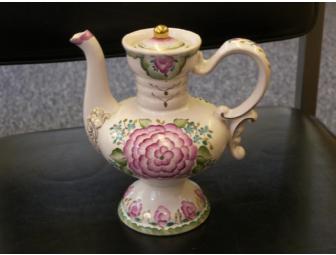 14 piece Fostoria-like, hand painted tea set. Mark
