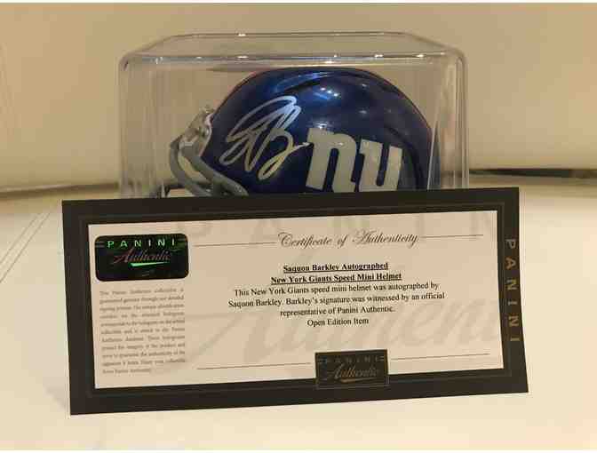 Autographed Saquon Barkley NY Giants Mini Helmet + Signed Nike Shirt