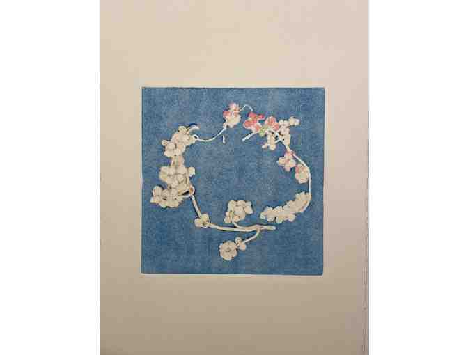 Blue Flower Imprint- Original Mono Print - Photo 1