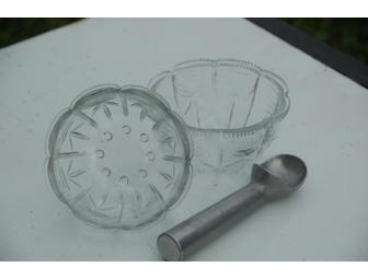 Vintage Look Glass Bowls & Ice Cream Scoop
