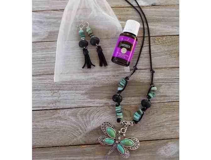 Women's 22' Handmade Essential Oils Dragon Fly Pendant Necklace with Matching Earrings