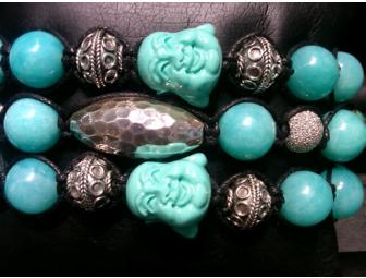 Set of 3 custom-designed Turquoise & Sterling Silver Macreme beaded Bracelets