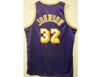 Magic Johnson autographed jersey in a custom frame