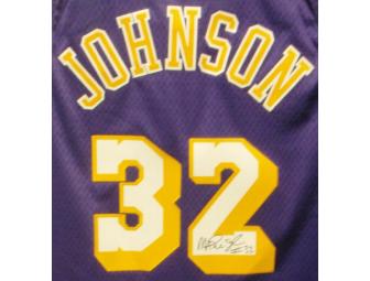 Magic Johnson autographed jersey in a custom frame