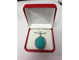 Sterling Silver Amazonite, Cubic Zirconia and Black Rhodium Earrings and Matching Pendant