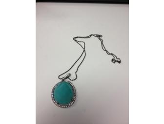 Sterling Silver Amazonite, Cubic Zirconia and Black Rhodium Earrings and Matching Pendant