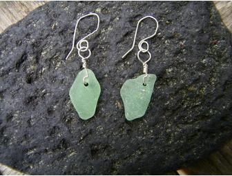 Aqua Sea Glass Earrings in Sterling Silver by Paula Quigley of RI Beach Jewelry