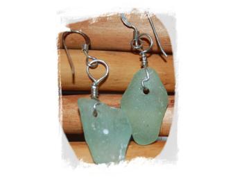 Aqua Sea Glass Earrings in Sterling Silver by Paula Quigley of RI Beach Jewelry