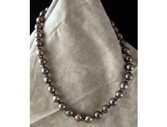 Freshwater Pearl Necklace of Metallic Grey with Sterling Silver Spacers & Clasp