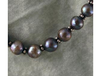 Freshwater Pearl Necklace of Metallic Grey with Sterling Silver Spacers & Clasp