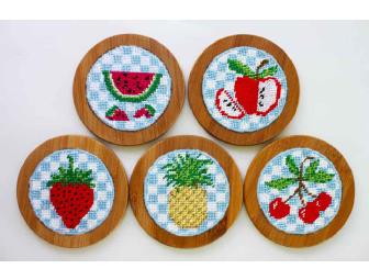 Needlepoint Kit, Fruit Coasters with Holder by Karin Lamson of Stina Stitches