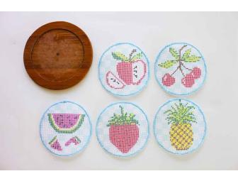 Needlepoint Kit, Fruit Coasters with Holder by Karin Lamson of Stina Stitches