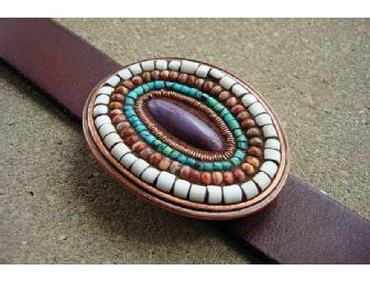 Mosaic Belt Buckle with Leather Strap by Lisa Calabro of Crooked Moon Studio