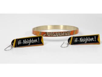 Narragansett Beer Bangle and 'Howdy Neighbor' earrings from McMillan Metals