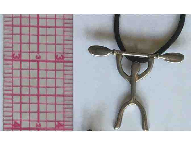 Silver Kayaker Charm on Leather Necklace