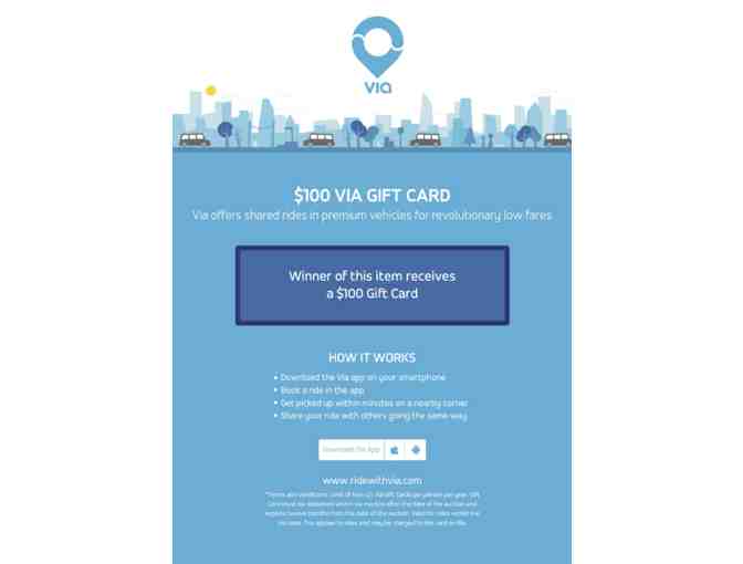 $100 of ride credit towards Via ride sharing service