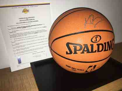 Kobe Bryant Signed Basketball in a display case