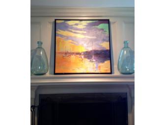 Painting by Andy Braitman - 'Sunset at the Lake', 31' x 31' Framed Oil on Canvas