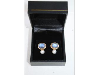 Kara Campbell, Ltd. Jewelry: Moonstone and Pearl Earrings in 14K Yellow Gold