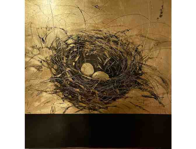 Golden Eggs in Nest - Original painting by Olga Sugden