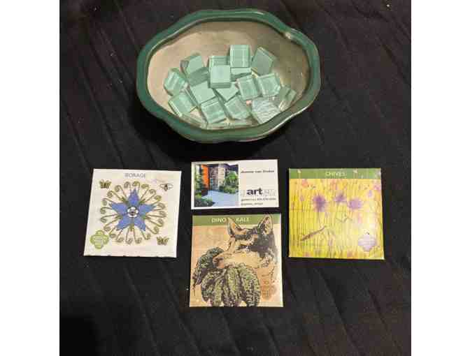 Glazed Bonsai Dish with Glass Tile Mulch + 3 Seed Packs