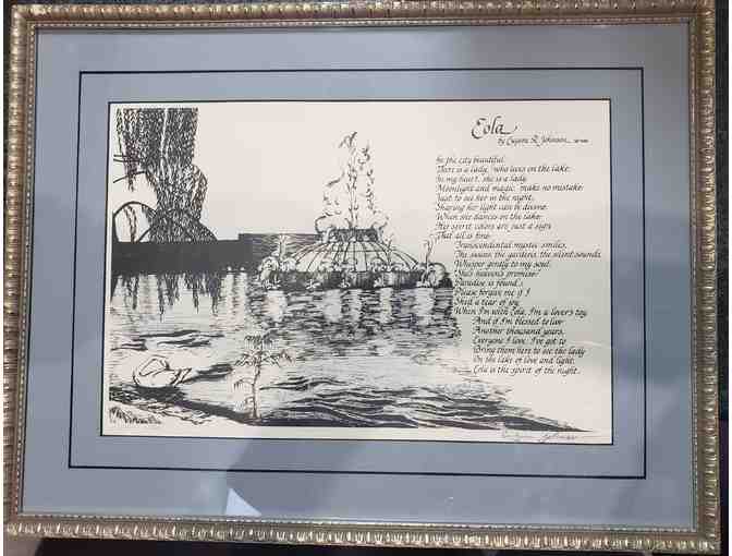 "Eola" numbered print 1/100 - sketch and poem by Eugene Johnson circa 1969. - Photo 1