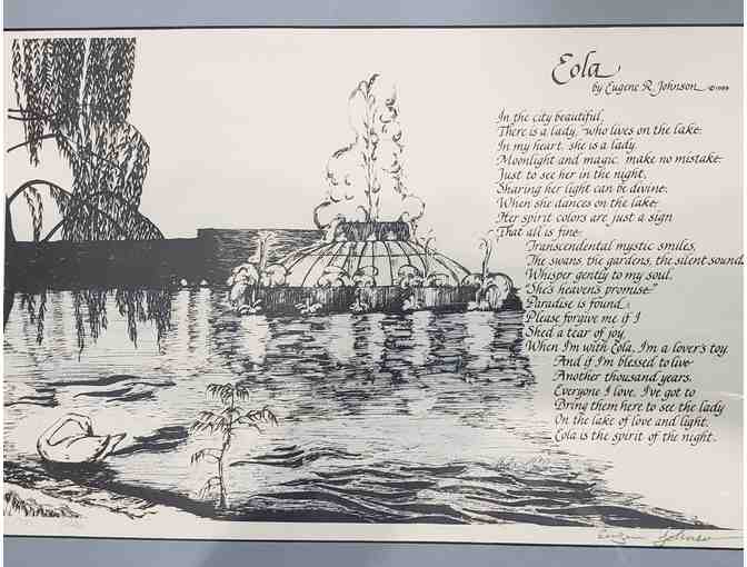 'Eola' numbered print 1/100 - sketch and poem by Eugene Johnson circa 1969.