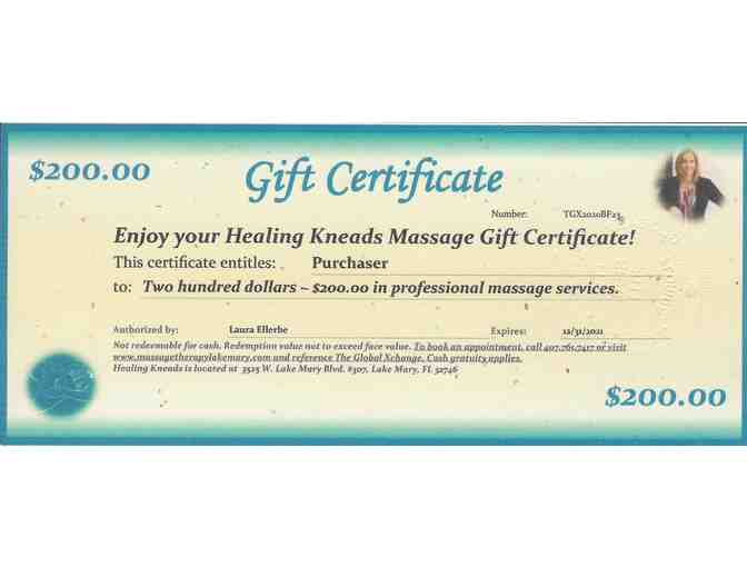 $200 Gift Certificate for Healing Kneads Massage