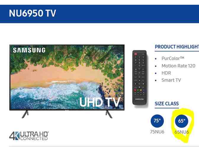 Samsung 65' UHD TV 6 Series Model NU6950