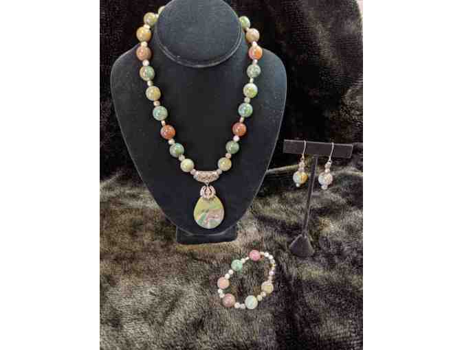 Jewelry handcrafted from Gem Show finds - Green and Brown set