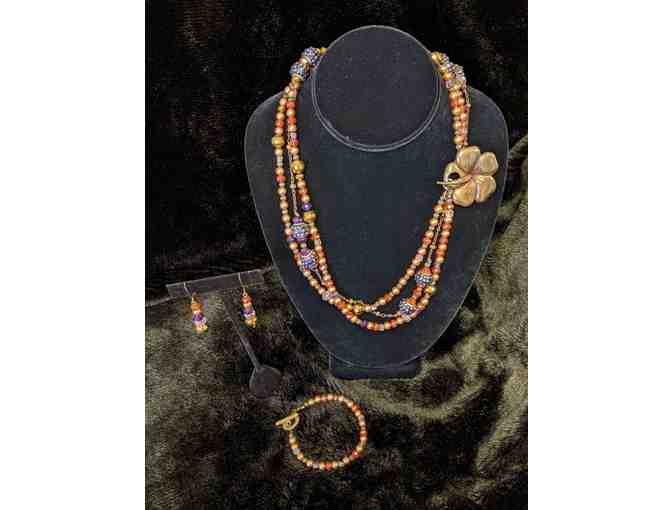 Jewelry handcrafted from Gem Show finds - Gold set with flower clasp