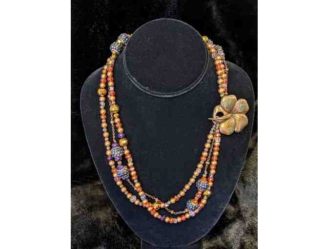 Jewelry handcrafted from Gem Show finds - Gold set with flower clasp