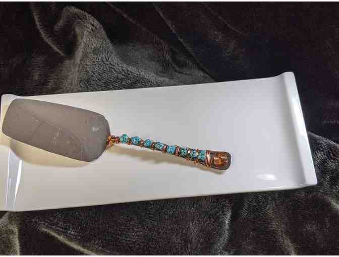 Platter w spreader - copper wire wrapped w Turquoise
