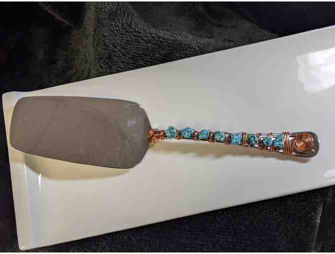 Platter w spreader - copper wire wrapped w Turquoise