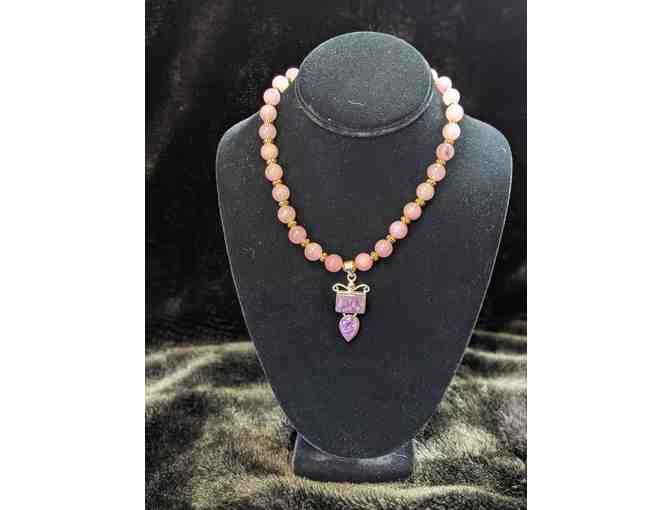 Sterling Silver Necklace with Charoite from Russia and Rose Quartz from Brazil