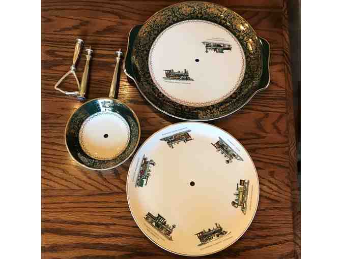 Train Plates (set of 6) and tiered serving platters