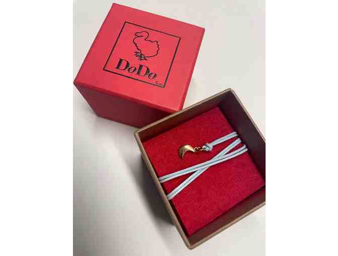 Exquisite DoDo rose gold moon charm on light blue cord. Brand new. (JP)