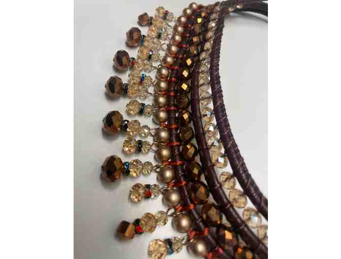 Plethora of beads and crystals necklace on a leather string (JP)