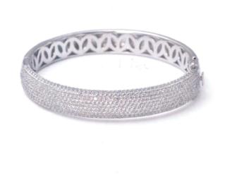 Simulated Diamond 8 Carat Pave Bangle Bracelet in Sterling Silver