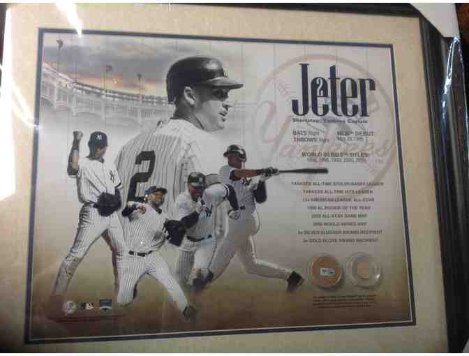 Framed DEREK JETER Poster with Game Used Dirt from Yankee Stadium and Cork from Jeters Bat