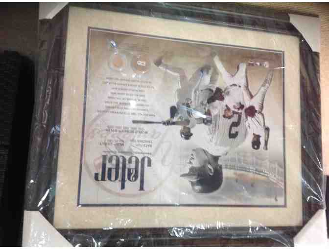 Framed DEREK JETER Poster with Game Used Dirt from Yankee Stadium and Cork from Jeters Bat