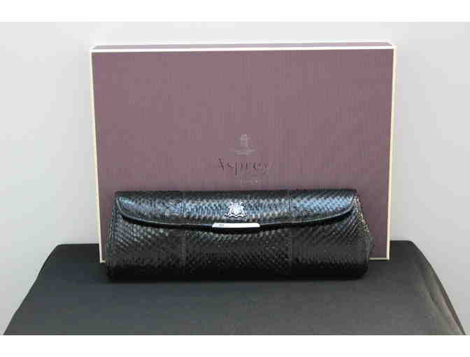 ASPREY Regent Clutch in Black Python