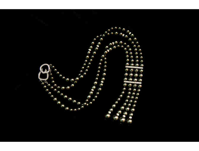 KENNETH JAY LANE Black Pearl Double Strand Necklace with a Pave Clasp