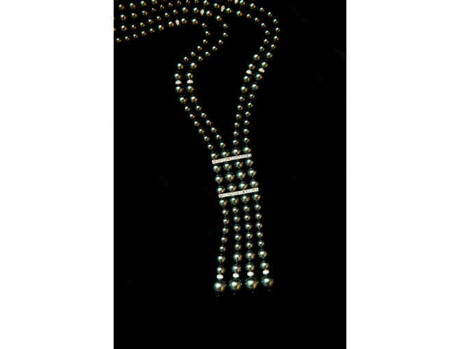 KENNETH JAY LANE Black Pearl Double Strand Necklace with a Pave Clasp