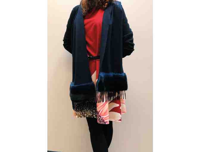 J. Mendel Navy Cashmere Stole with Orylag Trim